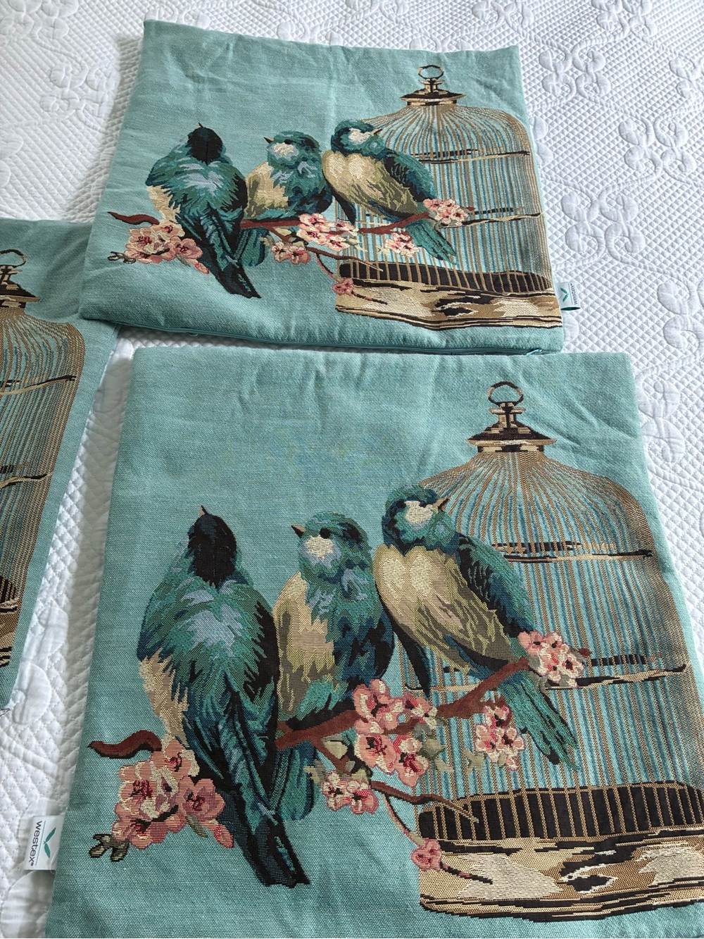 Westex Urban Loft Bird Tapestry Pillow Covers Set of 3 Aqua Bluebird Case 18x18 - Picture 3 of 6